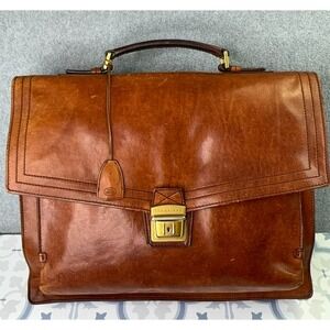 The Bridge Luxury Briefcase Business Bag Made in Italy Cognac Brown Messenger